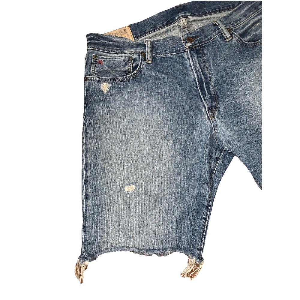 VTG Polo Ralph Lauren Mens 36 Denim Shorts‎ Raw Hem Blue Medium Wash Cut Off - Picture 3 of 14